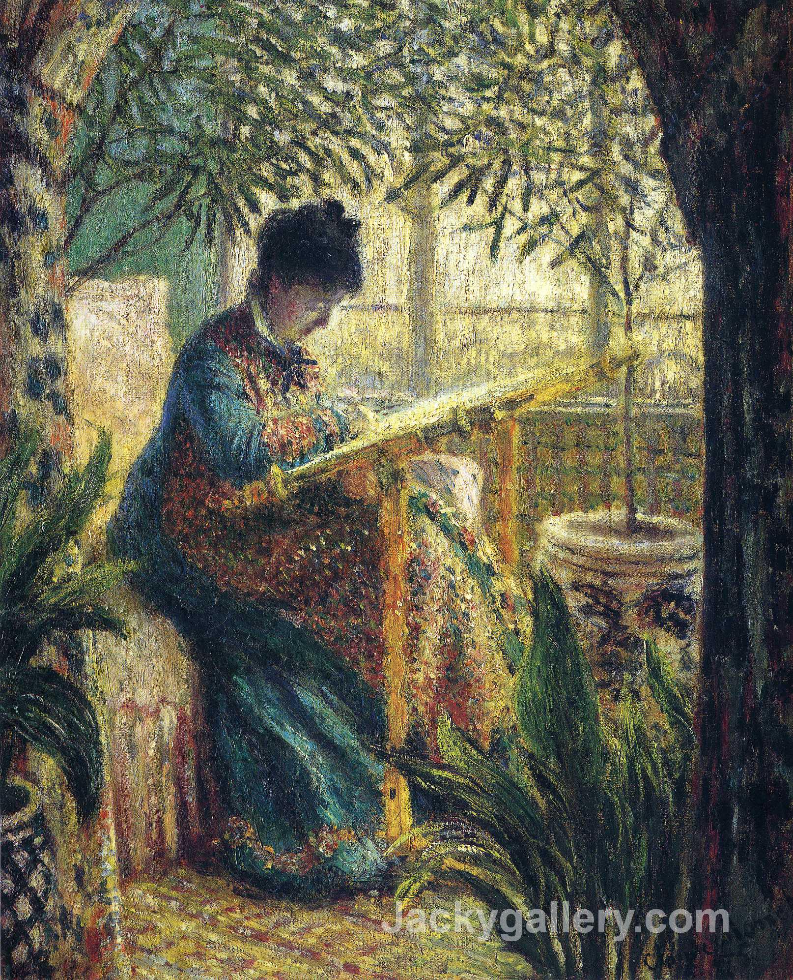 Madame Monet Embroidering by Claude Monet paintings reproduction - Click Image to Close